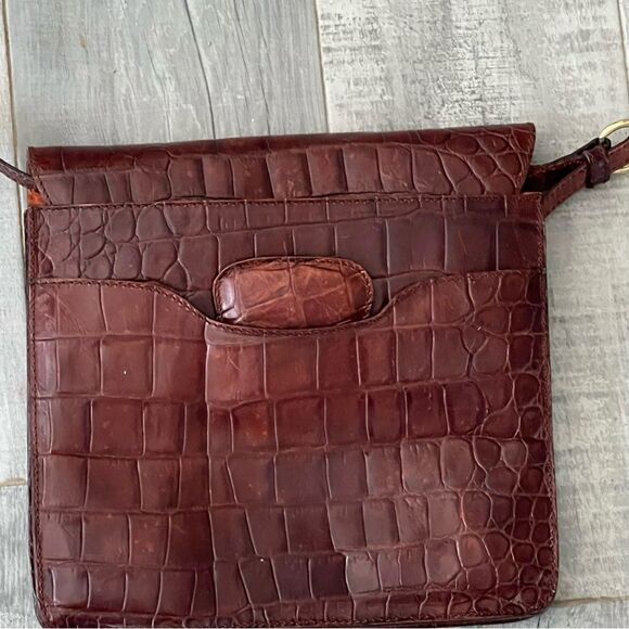 Vtg Joan & David Alligator Italy Brown Leather Lining Crocodile Crossbody Bag - Picture 3 of 12